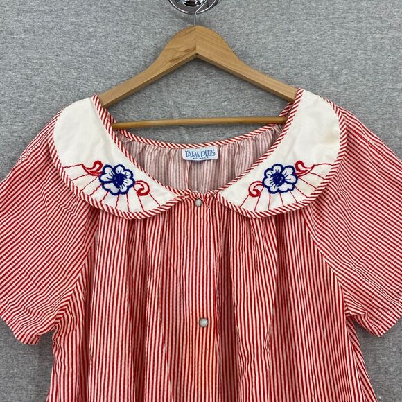 Vintage Tara Plus Robe Womens Large Red Moo Moo Embroidered Snap Pocket USA - Picture 5 of 11